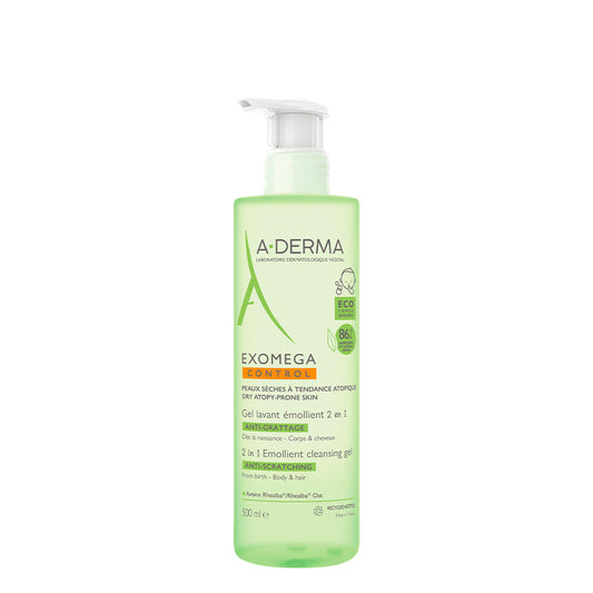 A-Derma Exomega Gel Nettoyant Émollient Corps et Cheveux 500 ml