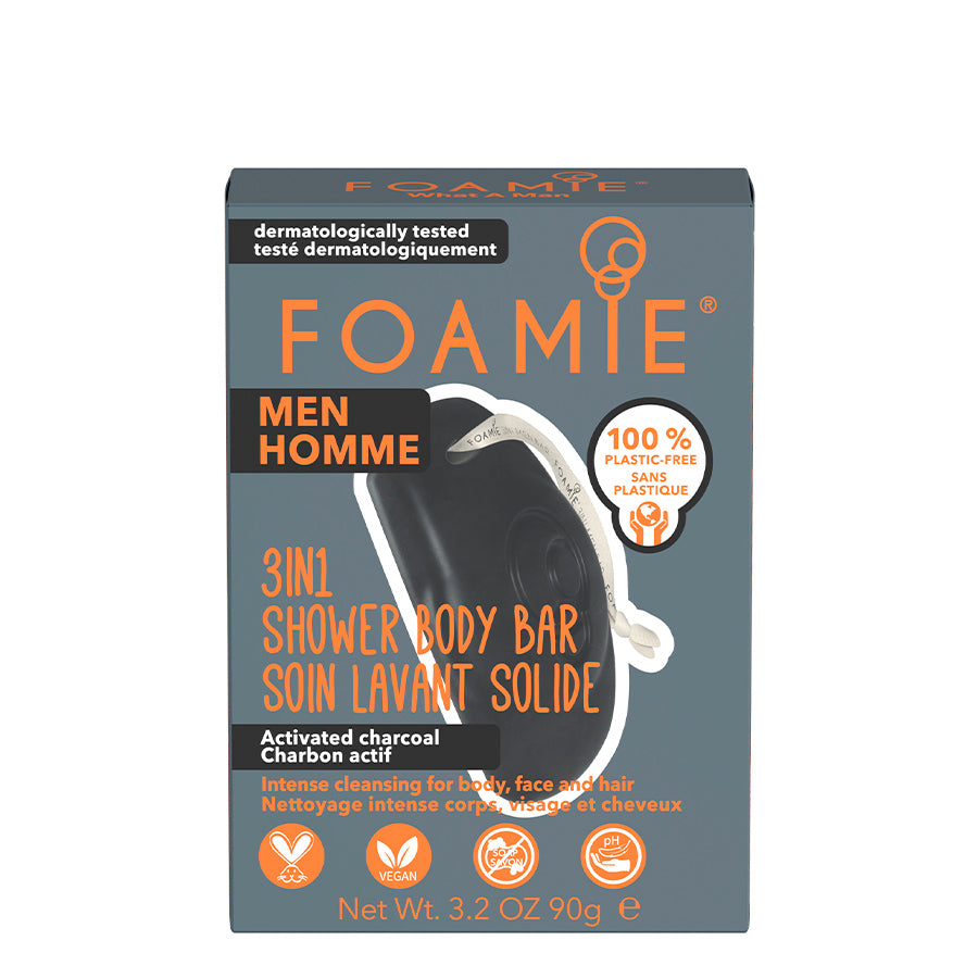 Foamie Men 3 in 1 Solid Shower Gel with Activated Charcoal 90g