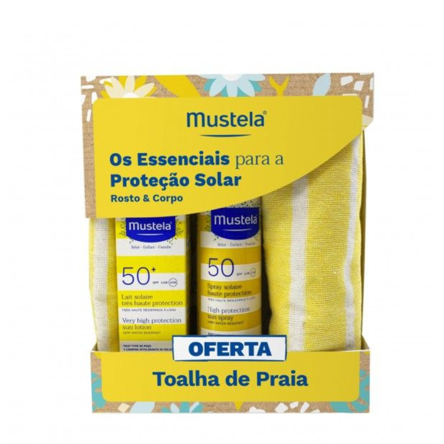 Mustela Protetor Solar Spray SPF50+ 200ml + Leite SPF50+ 40ml + Toalha