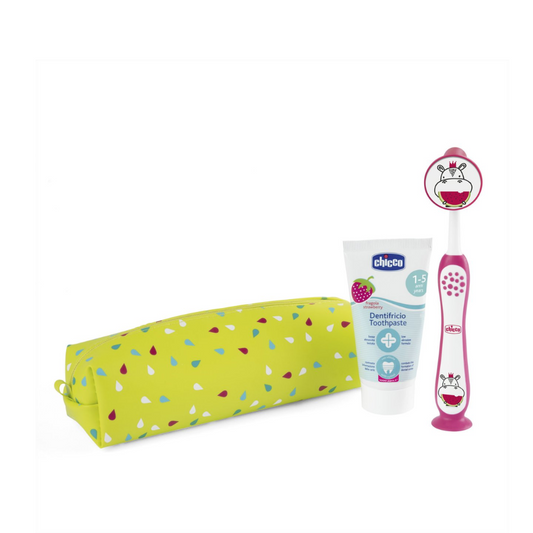 Chicco Conjunto Higiene Oral Hipopótamo Rosa 36+